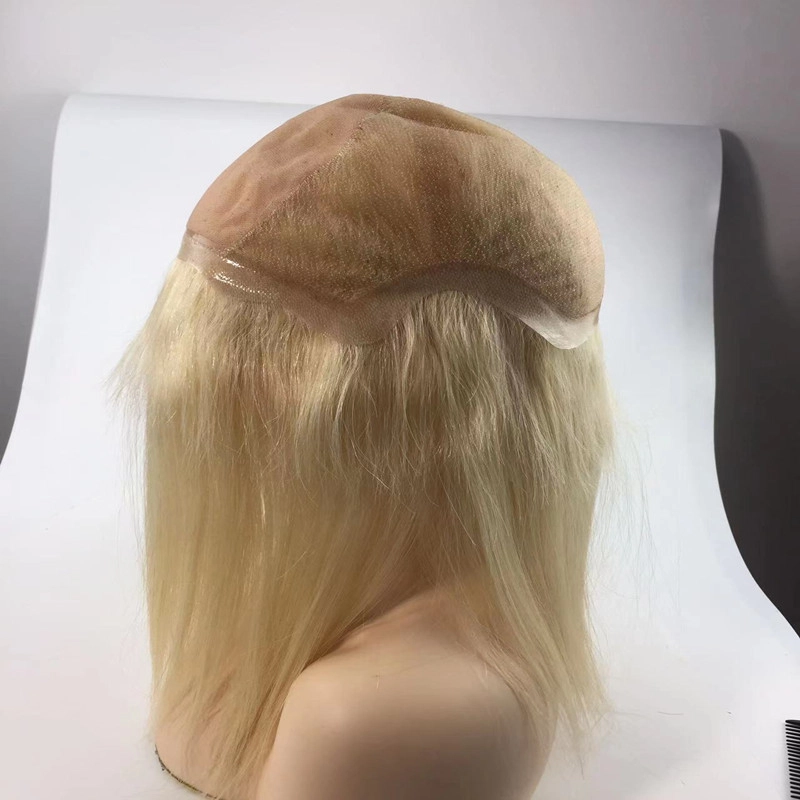 Top 10 professionla customzie short full hand tied silk top swiss lace silicone wig ash blonde alopecia woman HJ 019